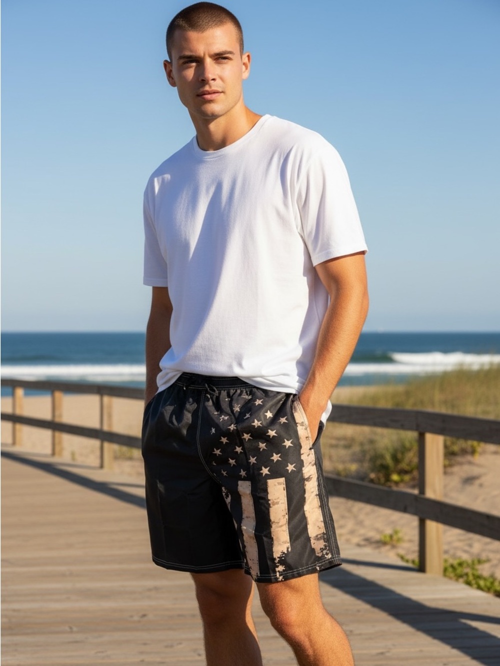 NEW Men’s Distressed American Flag Swim Trunks / Board Shorts 🇺🇸